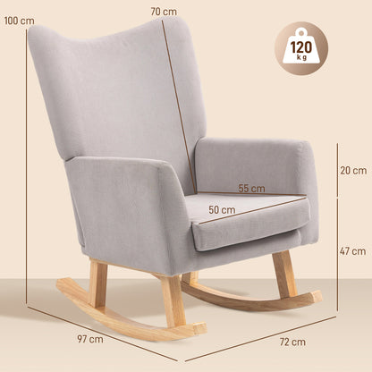 Rocking Chair Rocking Armchair with High Backrest, Corduroy Look, Rocking Chair Armchair Relaxing Armchair with Wide Armrest, Wood Runners, Nursing Chair for Living Room, Bedroom, Balcony Light Gray