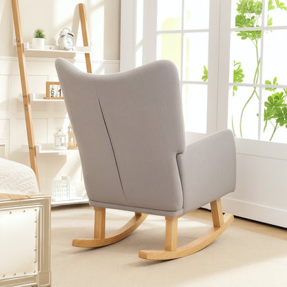 Rocking Chair Rocking Armchair with High Backrest, Corduroy Look, Rocking Chair Armchair Relaxing Armchair with Wide Armrest, Wood Runners, Nursing Chair for Living Room, Bedroom, Balcony Light Gray