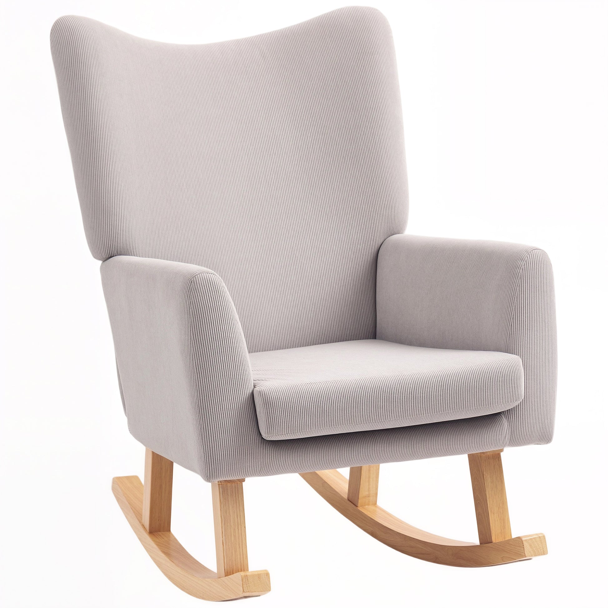 Rocking Chair Rocking Armchair with High Backrest, Corduroy Look, Rocking Chair Armchair Relaxing Armchair with Wide Armrest, Wood Runners, Nursing Chair for Living Room, Bedroom, Balcony Light Gray