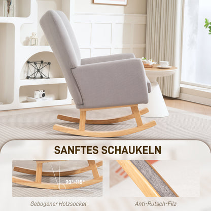 Rocking Chair Rocking Armchair with High Backrest, Corduroy Look, Rocking Chair Armchair Relaxing Armchair with Wide Armrest, Wood Runners, Nursing Chair for Living Room, Bedroom, Balcony Light Gray