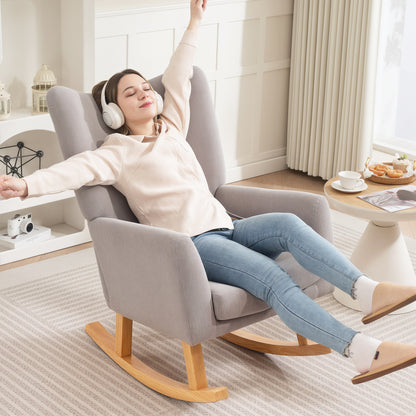Rocking Chair Rocking Armchair with High Backrest, Corduroy Look, Rocking Chair Armchair Relaxing Armchair with Wide Armrest, Wood Runners, Nursing Chair for Living Room, Bedroom, Balcony Light Gray