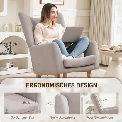 Rocking Chair Rocking Armchair with High Backrest, Corduroy Look, Rocking Chair Armchair Relaxing Armchair with Wide Armrest, Wood Runners, Nursing Chair for Living Room, Bedroom, Balcony Light Gray