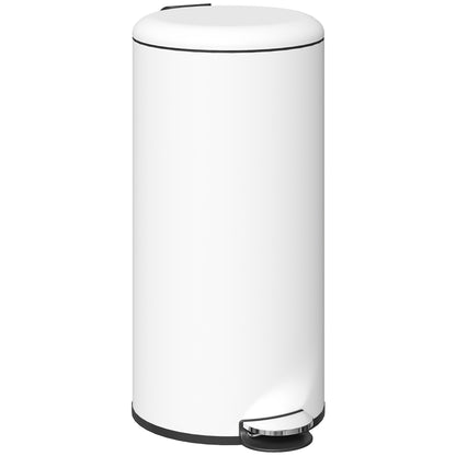 Trash Can 30 L Step Bin with Soft Close Lid and Pedal, Waste Bin incl. Inner Bucket, Trash Collector, for Living Room, Office, Metal, Cream White, 36 x 30 x 63.5 cm