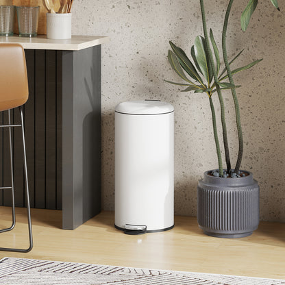 Trash Can 30 L Step Bin with Soft Close Lid and Pedal, Waste Bin incl. Inner Bucket, Trash Collector, for Living Room, Office, Metal, Cream White, 36 x 30 x 63.5 cm