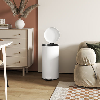 Trash Can 30 L Step Bin with Soft Close Lid and Pedal, Waste Bin incl. Inner Bucket, Trash Collector, for Living Room, Office, Metal, Cream White, 36 x 30 x 63.5 cm