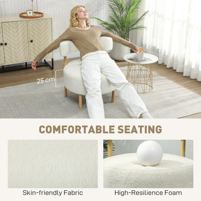 Sherpa-Fleece Lounge Chair with Wood‑Effect Metal Legs — Padded Accent Chair for Living Room & Bedroom, Cream