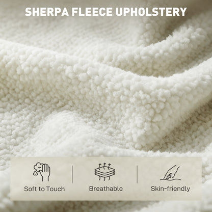 Sherpa-Fleece Lounge Chair with Wood‑Effect Metal Legs — Padded Accent Chair for Living Room & Bedroom, Cream