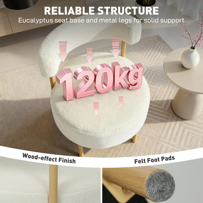 Sherpa-Fleece Lounge Chair with Wood‑Effect Metal Legs — Padded Accent Chair for Living Room & Bedroom, Cream