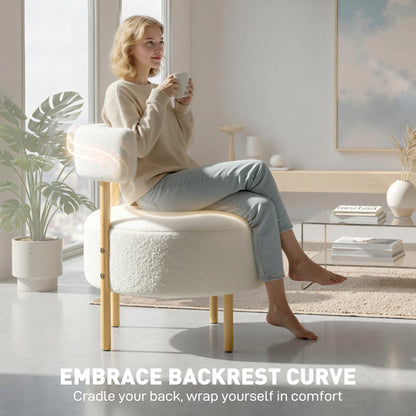Sherpa-Fleece Lounge Chair with Wood‑Effect Metal Legs — Padded Accent Chair for Living Room & Bedroom, Cream