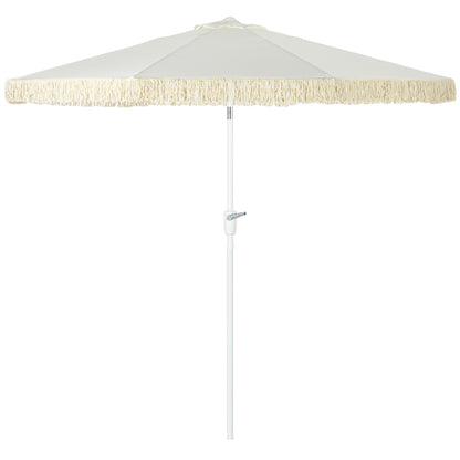 Garden Parasol Outdoor Tilting Fringed Umbrella with Crank 8 Ribs dim. Ø 2.65 x 2.45 H m White