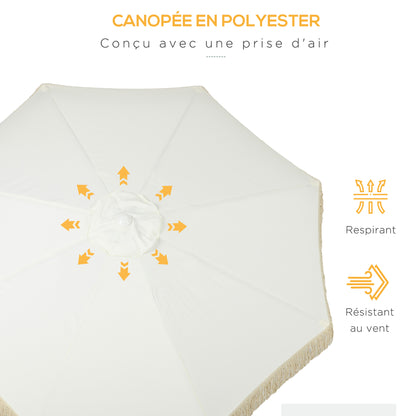 Garden Parasol Outdoor Tilting Fringed Umbrella with Crank 8 Ribs dim. Ø 2.65 x 2.45 H m White