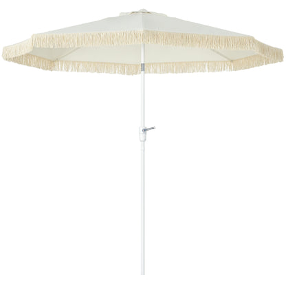 Garden Parasol Outdoor Tilting Fringed Umbrella with Crank 8 Ribs dim. Ø 2.65 x 2.45 H m White
