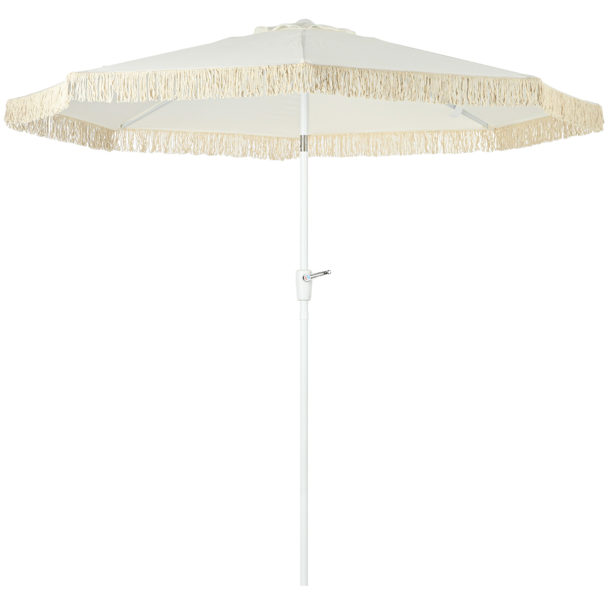 Garden Parasol Outdoor Tilting Fringed Umbrella with Crank 8 Ribs dim. Ø 2.65 x 2.45 H m White