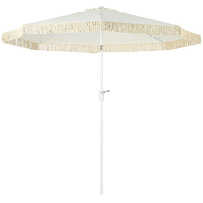 Garden Parasol Outdoor Tilting Fringed Umbrella with Crank 8 Ribs dim. Ø 2.65 x 2.45 H m White