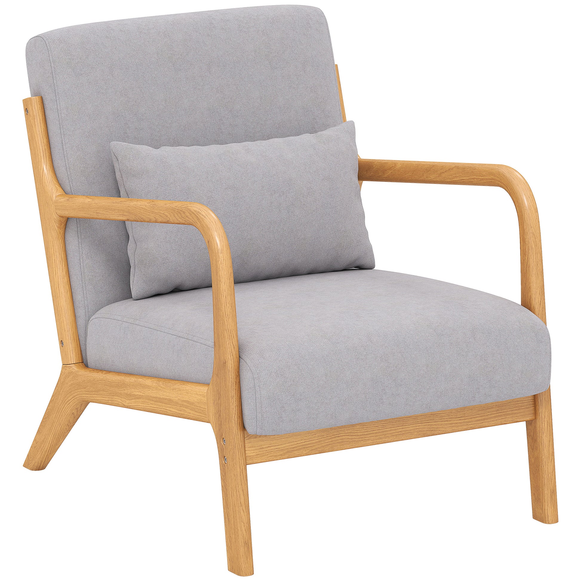 Lounge Armchair Nordic Armchair Living Room Chair with Armrests Cushion and Rubberwood Frame for Bedroom Load 120 kg 61x78x76 cm Gray