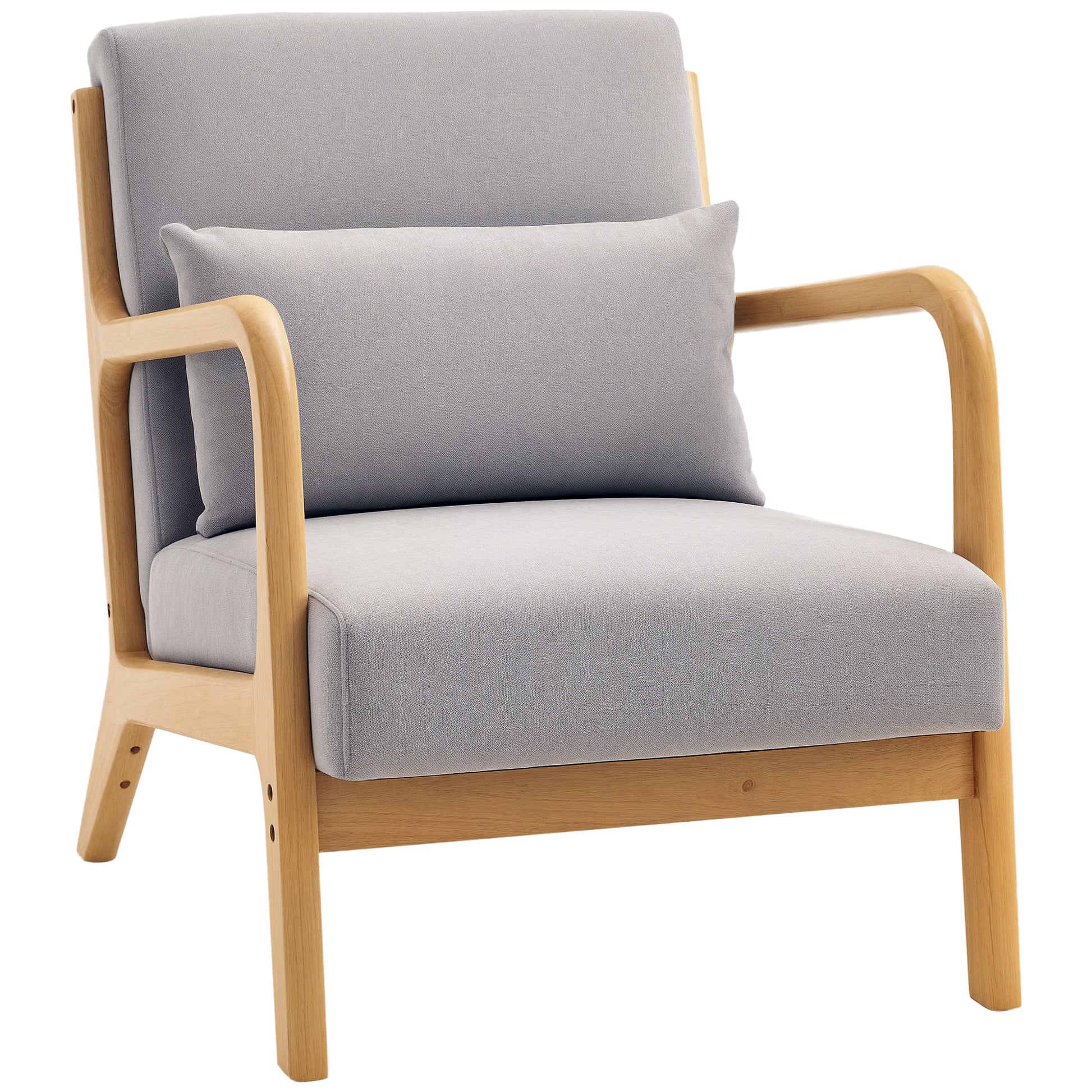 Lounge Armchair Nordic Armchair Living Room Chair with Armrests Cushion and Rubberwood Frame for Bedroom Load 120 kg 61x78x76 cm Gray