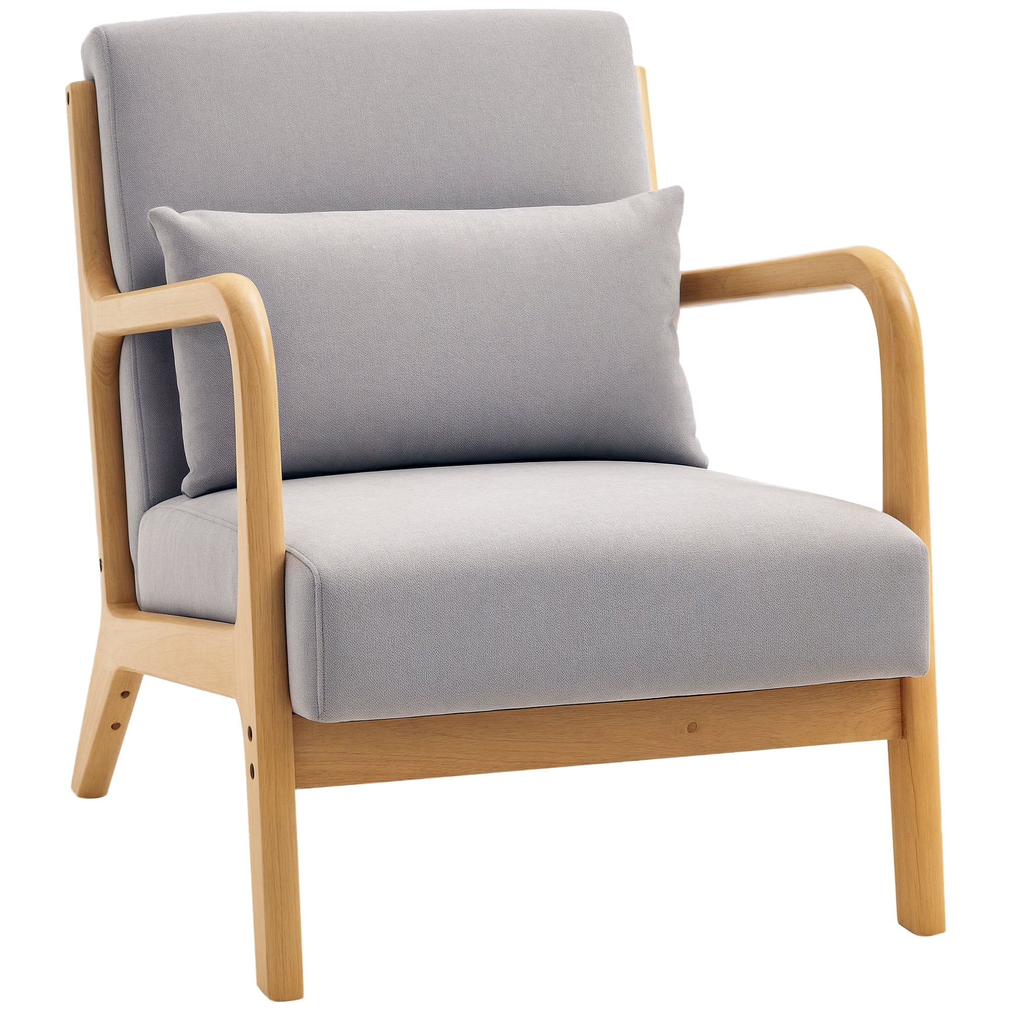 Lounge Armchair Nordic Armchair Living Room Chair with Armrests Cushion and Rubberwood Frame for Bedroom Load 120 kg 61x78x76 cm Gray