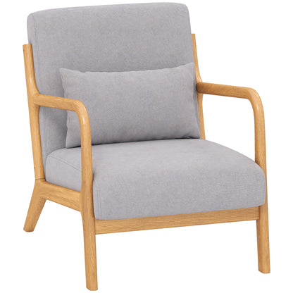 Lounge Armchair Nordic Armchair Living Room Chair with Armrests Cushion and Rubberwood Frame for Bedroom Load 120 kg 61x78x76 cm Gray