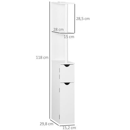 Bathroom Column Cabinet with Doors and Open Shelves Modern Style Bathroom Cabinet 15.2x29.8x118 cm White