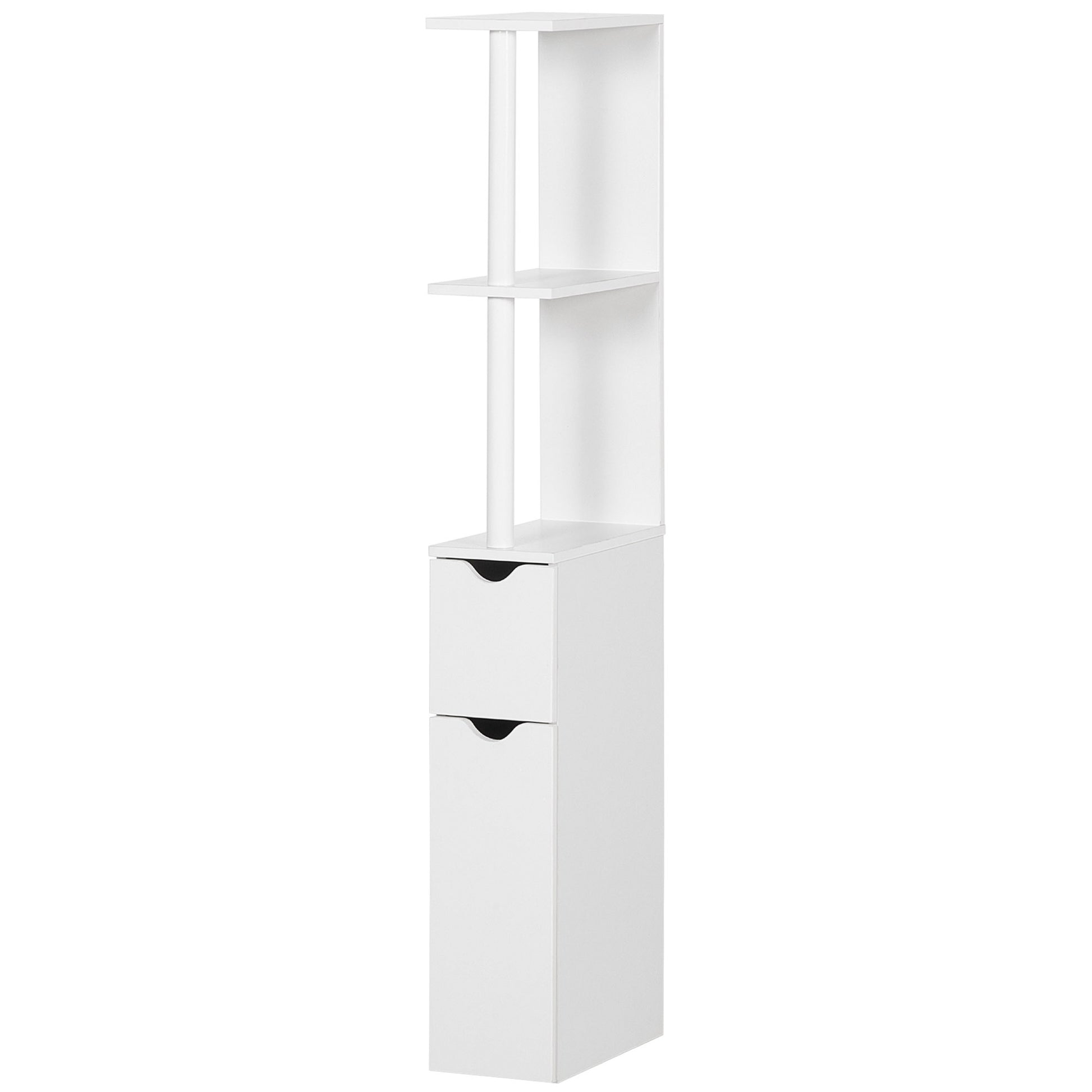 Bathroom Column Cabinet with Doors and Open Shelves Modern Style Bathroom Cabinet 15.2x29.8x118 cm White
