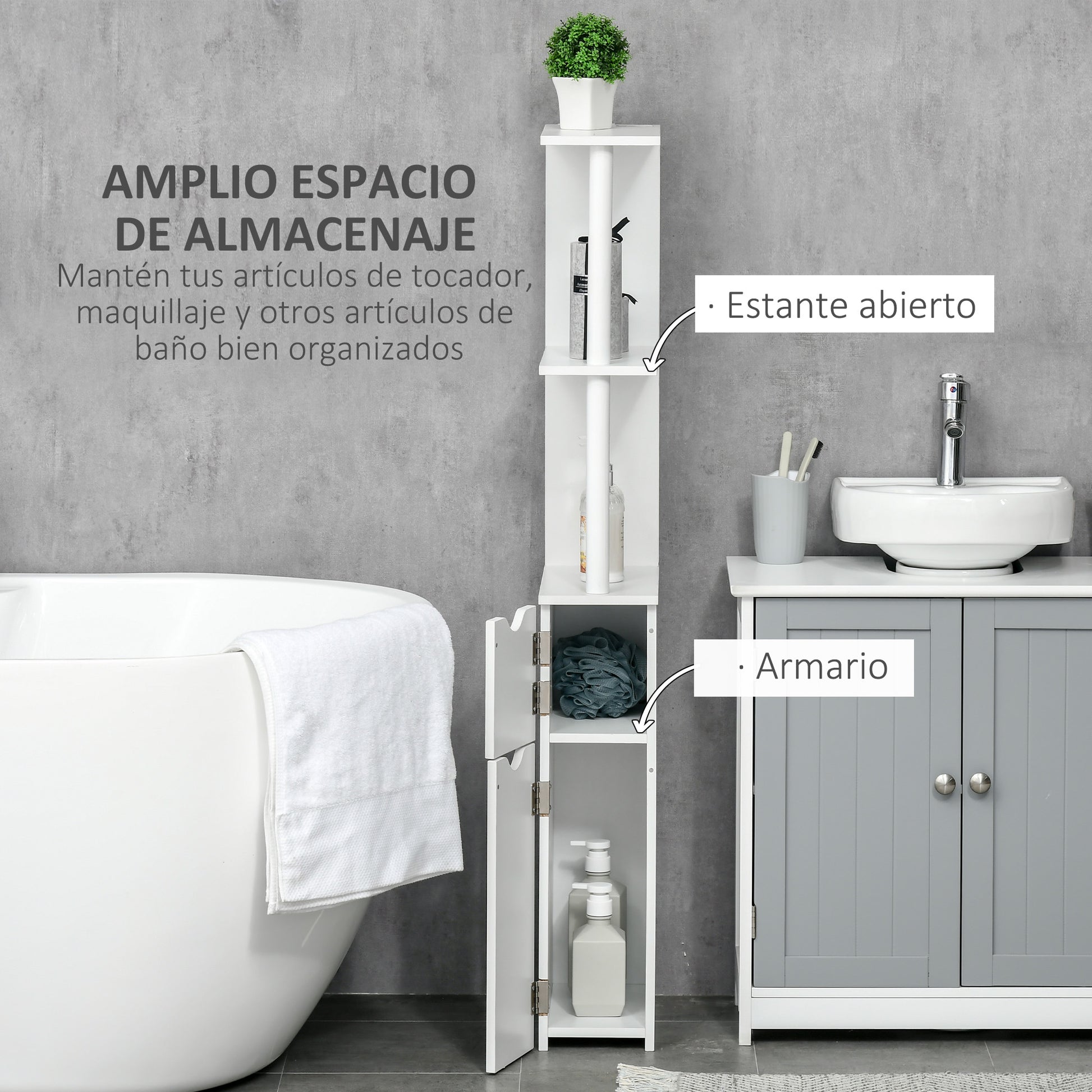 Bathroom Column Cabinet with Doors and Open Shelves Modern Style Bathroom Cabinet 15.2x29.8x118 cm White