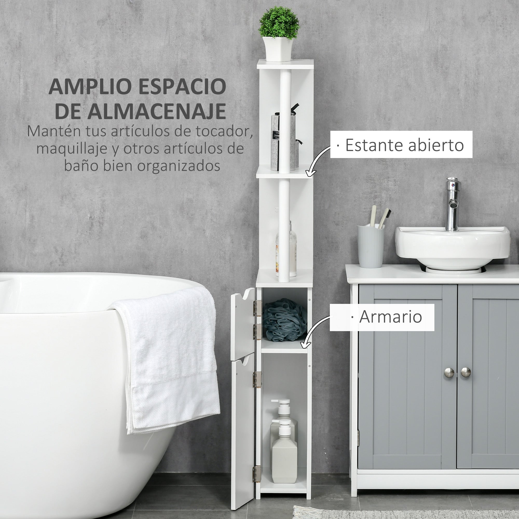 Bathroom Column Cabinet with Doors and Open Shelves Modern Style Bathroom Cabinet 15.2x29.8x118 cm White
