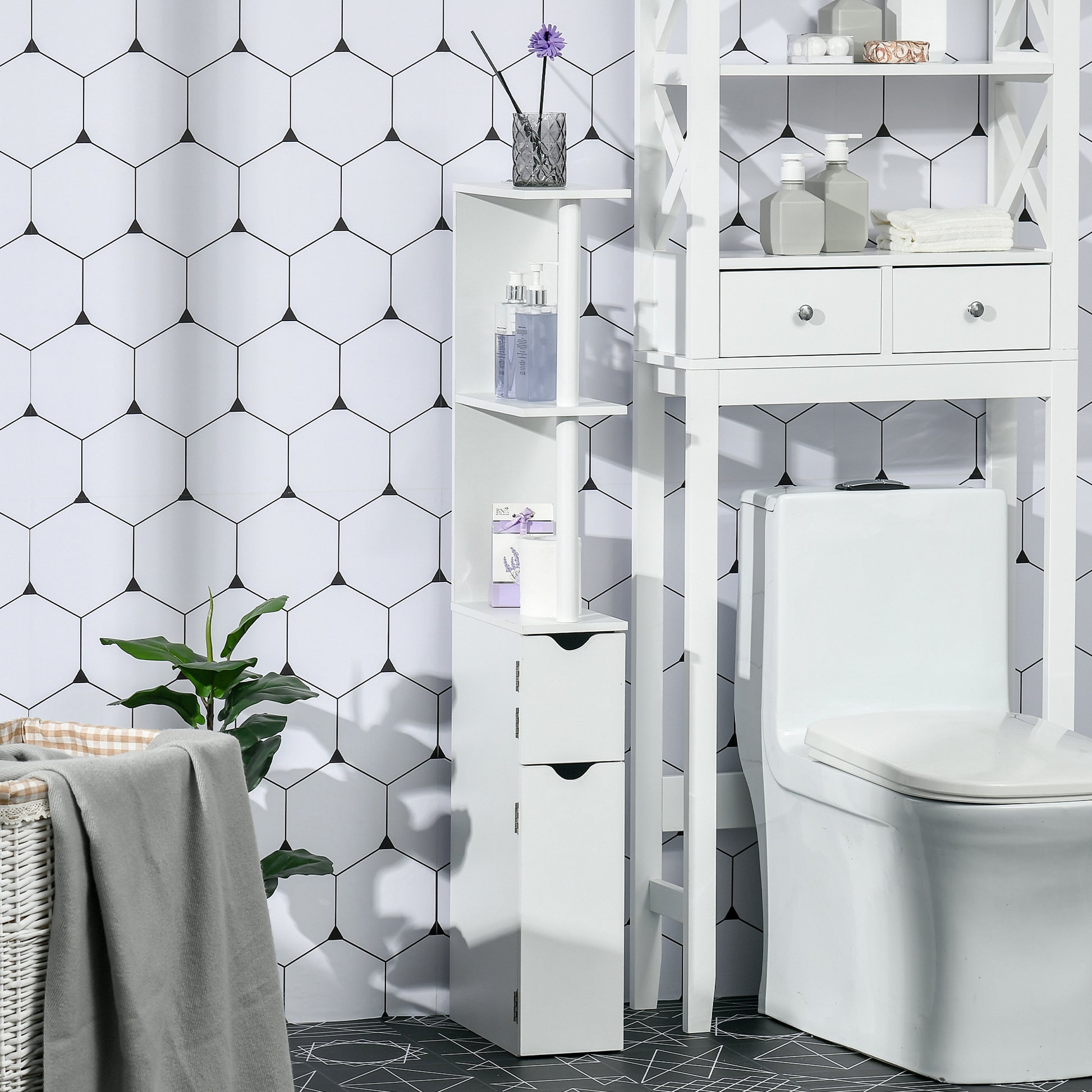 Bathroom Column Cabinet with Doors and Open Shelves Modern Style Bathroom Cabinet 15.2x29.8x118 cm White
