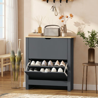 Shoe Cabinet with 2 Tilt-Out Compartments, Narrow Shoe Storage with Adjustable Divider, Holds up to 12 Pairs — 28.3 x 10.2 x 31.5 in (72 x 26 x 80 cm), Dark Gray