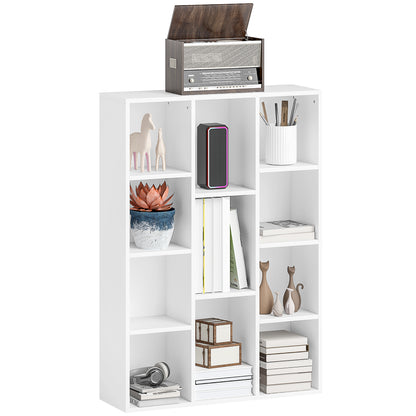 4-Tier Bookshelf Storage Shelf with 11 Compartments Vertical or Horizontal Design for Living Room Office Bedroom 74.3x24x106 cm White