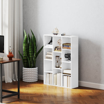 4-Tier Bookshelf Storage Shelf with 11 Compartments Vertical or Horizontal Design for Living Room Office Bedroom 74.3x24x106 cm White