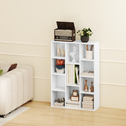 4-Tier Bookshelf Storage Shelf with 11 Compartments Vertical or Horizontal Design for Living Room Office Bedroom 74.3x24x106 cm White