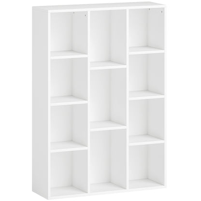 4-Tier Bookshelf Storage Shelf with 11 Compartments Vertical or Horizontal Design for Living Room Office Bedroom 74.3x24x106 cm White