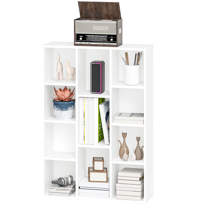 4-Tier Bookshelf Storage Shelf with 11 Compartments Vertical or Horizontal Design for Living Room Office Bedroom 74.3x24x106 cm White