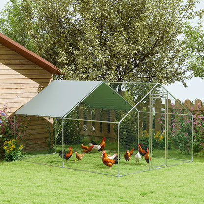 Outdoor Chicken Coop, 3x3.4x1.9m 10.2m² Zinc-Coated Steel Enclosure for 10-15 Chickens, Chicken Cage with Waterproof Anti-UV Roof and Lock, for Small Animals Ducks and Rabbits