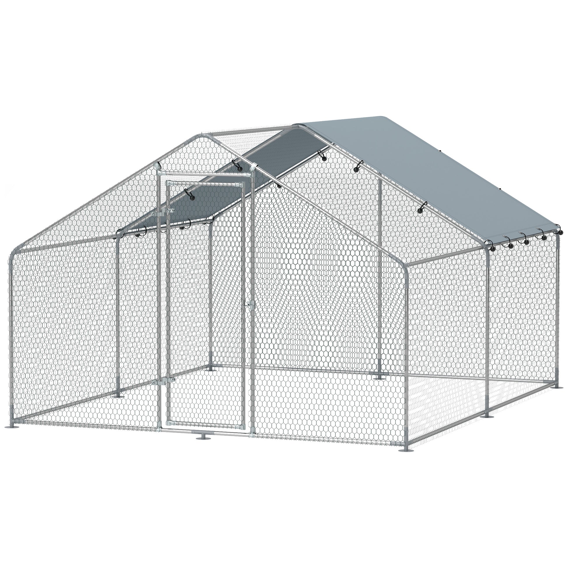 Outdoor Chicken Coop, 3x3.4x1.9m 10.2m² Zinc-Coated Steel Enclosure for 10-15 Chickens, Chicken Cage with Waterproof Anti-UV Roof and Lock, for Small Animals Ducks and Rabbits