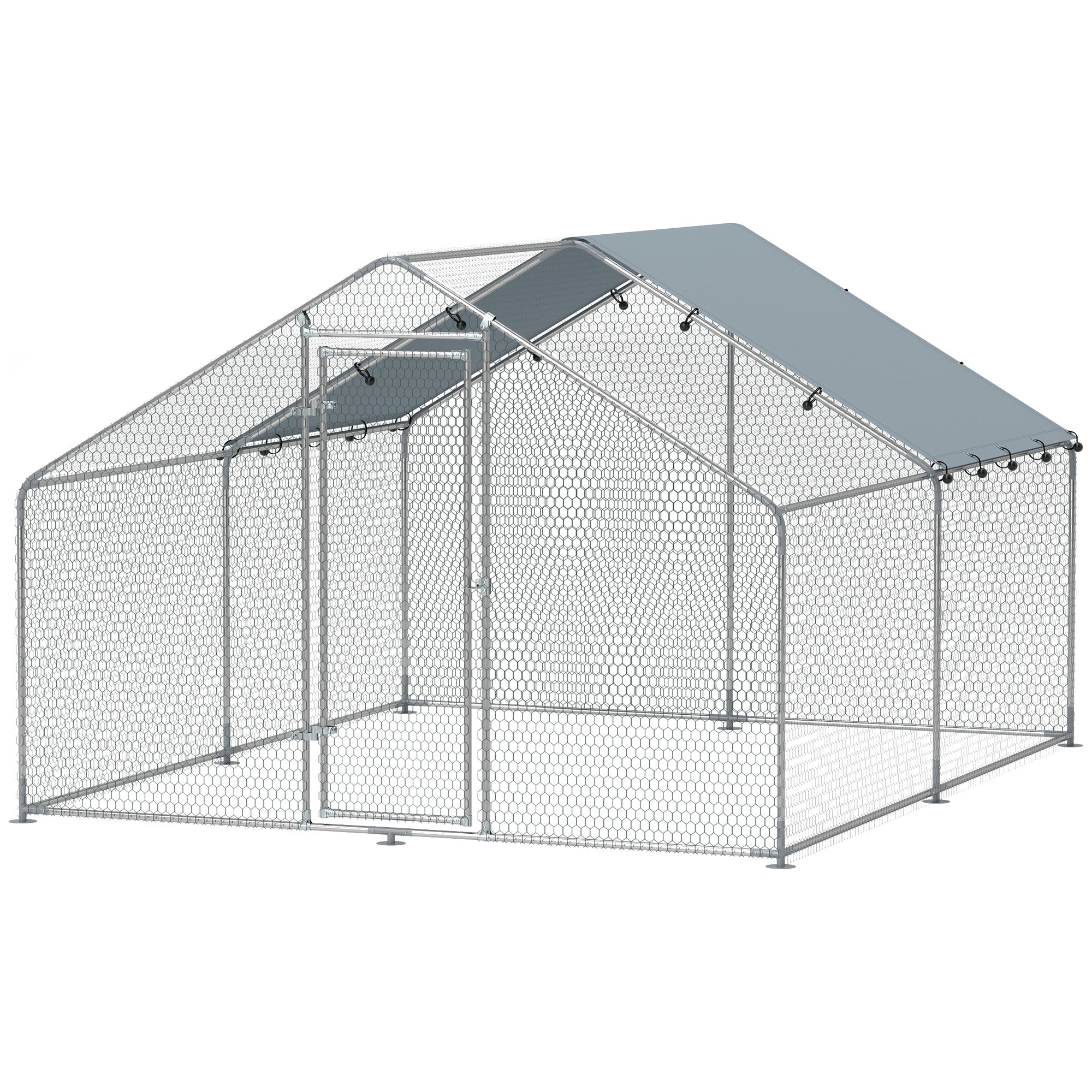 Outdoor Chicken Coop, 3x3.4x1.9m 10.2m² Zinc-Coated Steel Enclosure for 10-15 Chickens, Chicken Cage with Waterproof Anti-UV Roof and Lock, for Small Animals Ducks and Rabbits