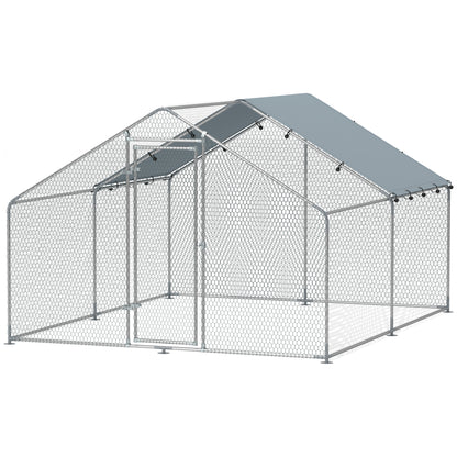 Outdoor Chicken Coop, 3x3.4x1.9m 10.2m² Zinc-Coated Steel Enclosure for 10-15 Chickens, Chicken Cage with Waterproof Anti-UV Roof and Lock, for Small Animals Ducks and Rabbits