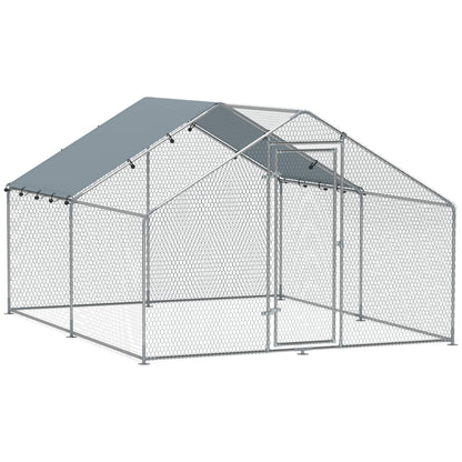 Outdoor Chicken Coop, 3x3.4x1.9m 10.2m² Zinc-Coated Steel Enclosure for 10-15 Chickens, Chicken Cage with Waterproof Anti-UV Roof and Lock, for Small Animals Ducks and Rabbits