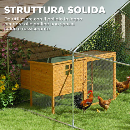 Outdoor Chicken Coop, 3x3.4x1.9m 10.2m² Zinc-Coated Steel Enclosure for 10-15 Chickens, Chicken Cage with Waterproof Anti-UV Roof and Lock, for Small Animals Ducks and Rabbits