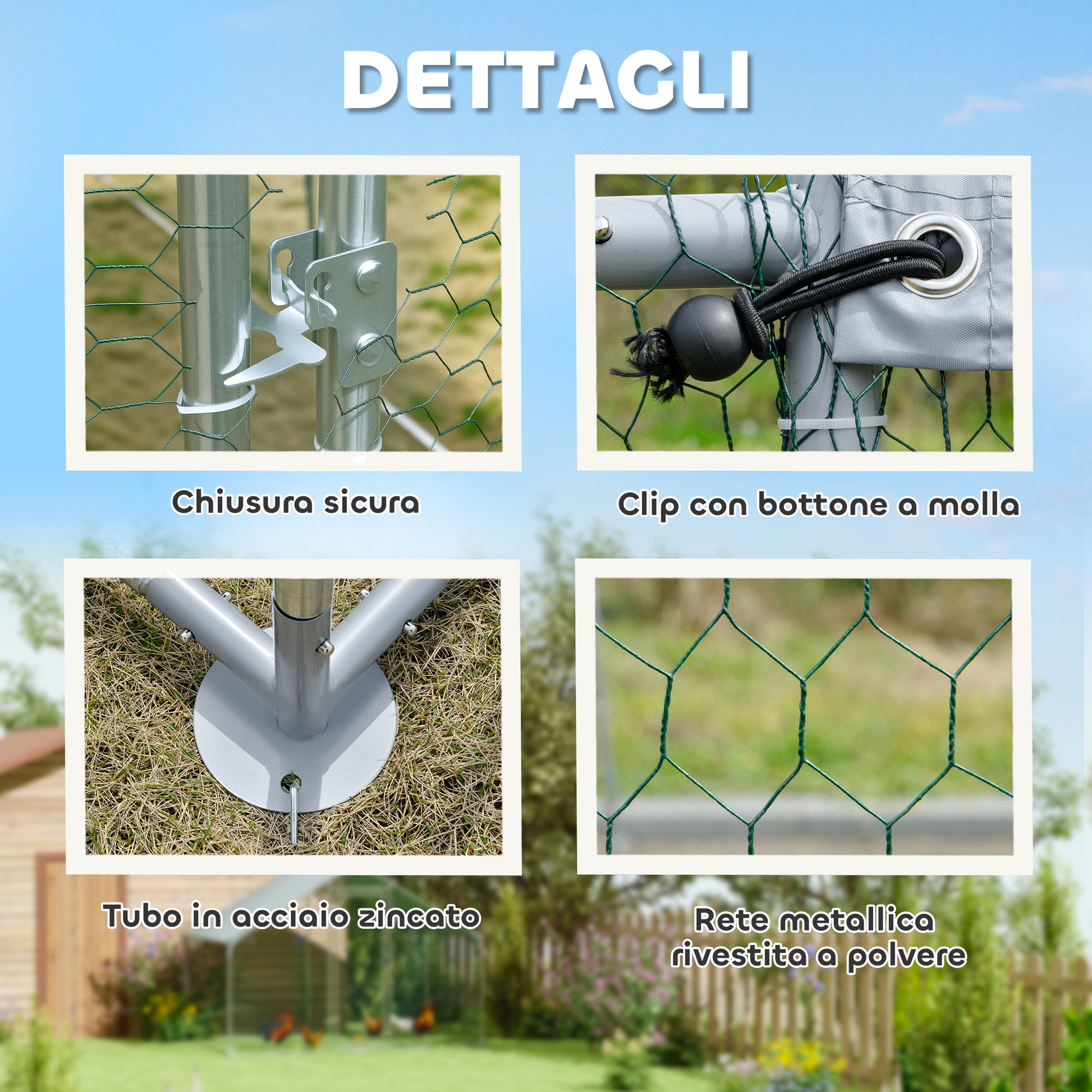 Outdoor Chicken Coop, 3x3.4x1.9m 10.2m² Zinc-Coated Steel Enclosure for 10-15 Chickens, Chicken Cage with Waterproof Anti-UV Roof and Lock, for Small Animals Ducks and Rabbits
