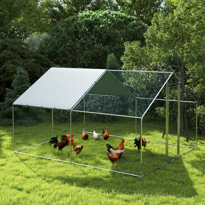 Outdoor Chicken Coop, 3x3.4x1.9m 10.2m² Zinc-Coated Steel Enclosure for 10-15 Chickens, Chicken Cage with Waterproof Anti-UV Roof and Lock, for Small Animals Ducks and Rabbits