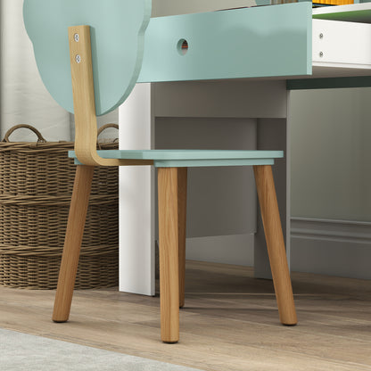 Children's Desk Set with Chair, Study Table with Drawer, Bear-Shaped Backrest, Age 3-8 Years, Green