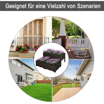 Raised Bed, Planter with Drainage Holes, Flower Box in Rattan Look, Plastic, Brown, 40 x 40 x 44 cm