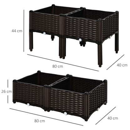 Raised Bed, Planter with Drainage Holes, Flower Box in Rattan Look, Plastic, Brown, 40 x 40 x 44 cm