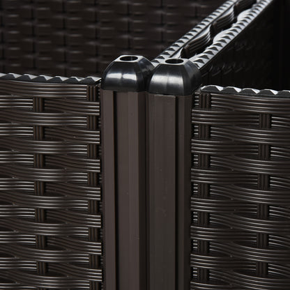 Raised Bed, Planter with Drainage Holes, Flower Box in Rattan Look, Plastic, Brown, 40 x 40 x 44 cm