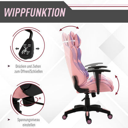 Ergonomic Gaming Chair Office Chair Swivel Chair Adjustable Massage Lumbar Pillow Height Adjustable Pink & Purple 69x56x125.5 cm