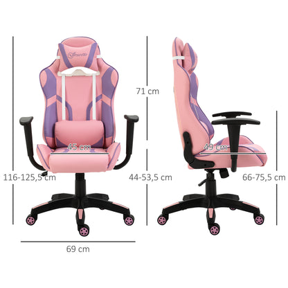 Ergonomic Gaming Chair Office Chair Swivel Chair Adjustable Massage Lumbar Pillow Height Adjustable Pink & Purple 69x56x125.5 cm