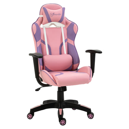 Ergonomic Gaming Chair Office Chair Swivel Chair Adjustable Massage Lumbar Pillow Height Adjustable Pink & Purple 69x56x125.5 cm