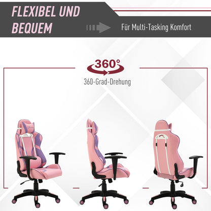 Ergonomic Gaming Chair Office Chair Swivel Chair Adjustable Massage Lumbar Pillow Height Adjustable Pink & Purple 69x56x125.5 cm