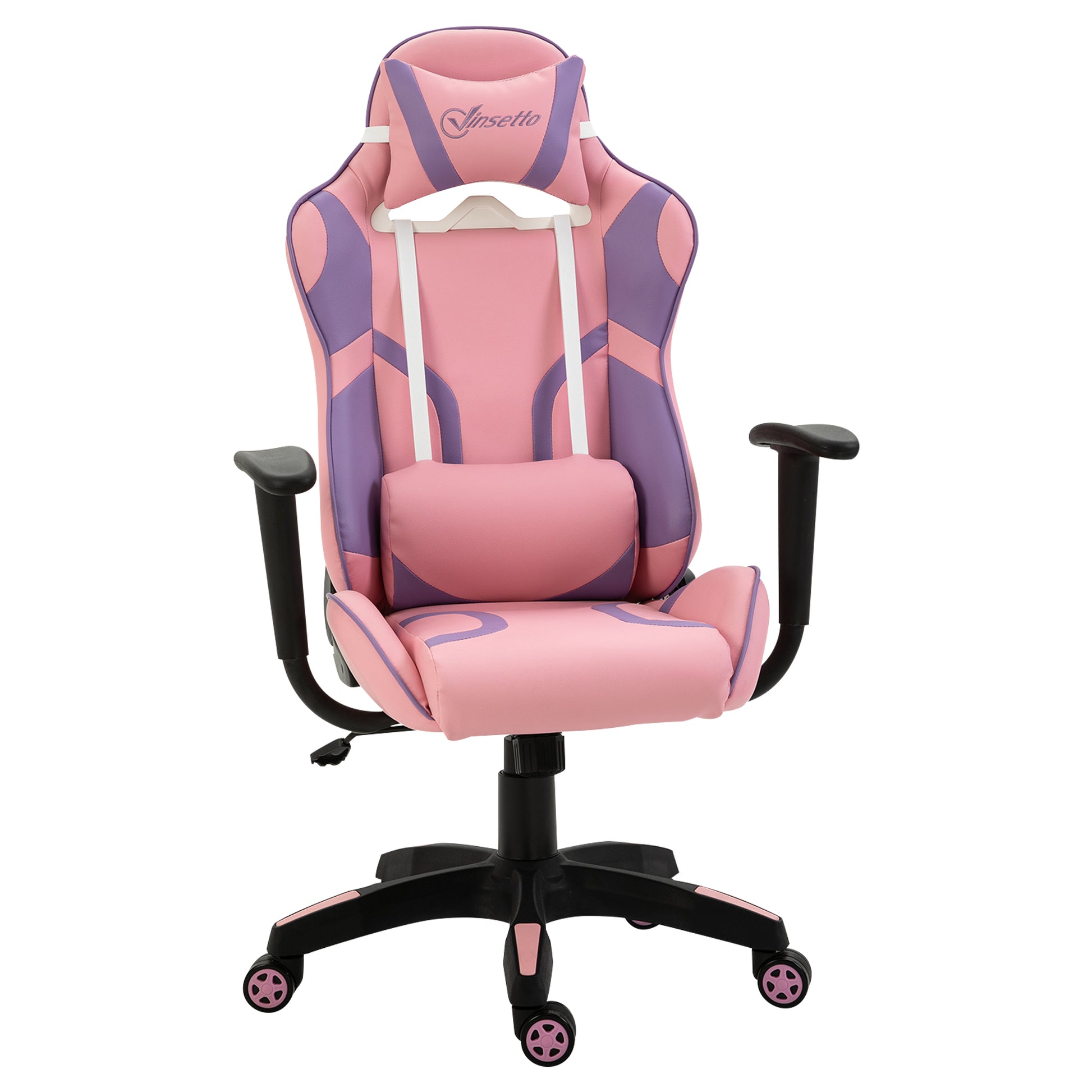 Ergonomic Gaming Chair Office Chair Swivel Chair Adjustable Massage Lumbar Pillow Height Adjustable Pink & Purple 69x56x125.5 cm